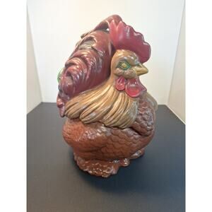 Vintage Atlantic Mold Handpainted Rooster Cookie Jar.